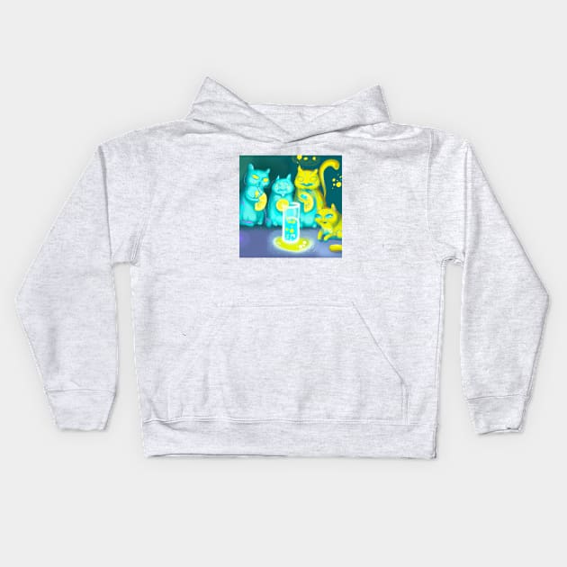 Several Glowing Blue Cats Bring Lemon Offerings to a Glass of Water Kids Hoodie by Star Scrunch